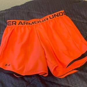 Under Armour Women's Neon Coral Athletic Shorts with Black Waistband